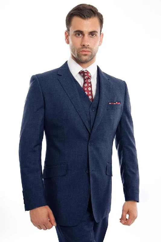 Best tuxedo for business dinner meetings -Men's Refined Zegarie Wool Vested Suit in Indigo Blue