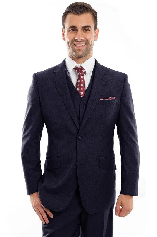 Men's luxury tuxedo for office gala dinner -Men's Zegarie Modern Fit Navy Wool Vested Suit