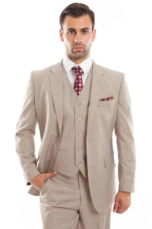 Men's formal tuxedo jacket for black tie office events -Updated Product Title: Tan Zegarie Vested Wool Suit | Modern Fit, 2-Button Men's Designer