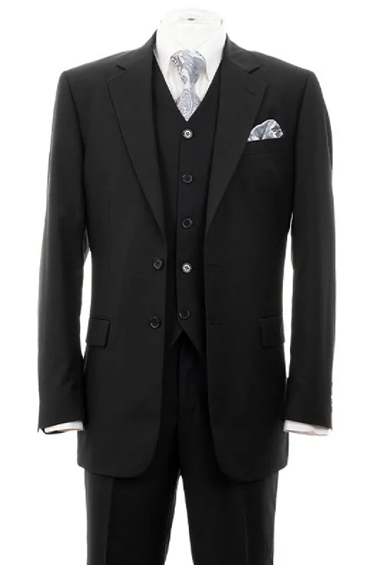 Men's formal tuxedo with satin finish for office dinner -"Modern Fit Vested 2-Button Black Suit - Fortino Landi"