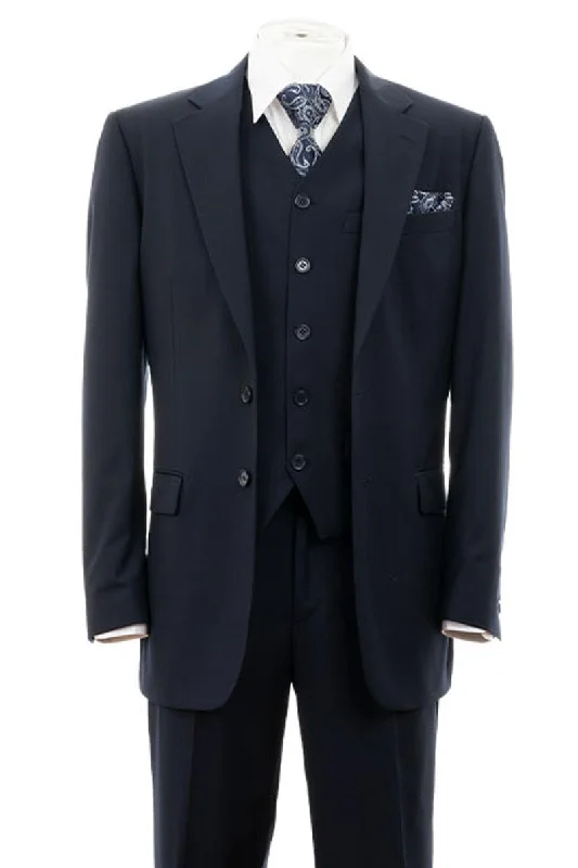 Men's slim fit tuxedo for office gala -"Fortino Landi Men's Modern Navy Blue Vested 2-Button Suit"