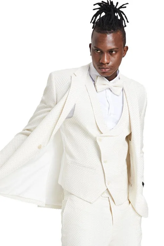 Men's elegant tuxedo jacket with satin lapels -Tazio Men's One-Button Polka Dot Prom & Wedding Vest Suit in Champagne Tan