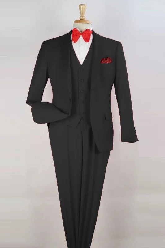 Men's formal tuxedo for black tie business events -Royal Diamond Black 1-Button Vested Shawl Tuxedo: Modern Fit