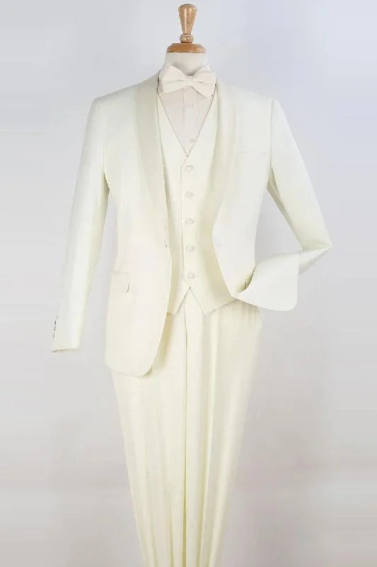 Men's tailored tuxedo jacket for wedding evening -"Ivory Vested Shawl Tuxedo: Royal Diamond Mens One-Button Modern Fit"