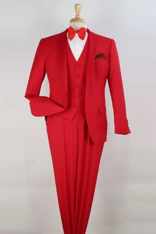 Men's designer tuxedo for business gala -Mens Red Vested Shawl Tuxedo: Royal Diamond Modern Fit 1-Button