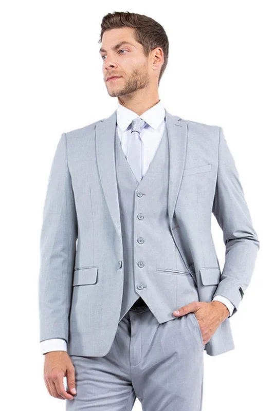 Men's designer tuxedo for corporate evening party -Men's Zegarie One-Button Vested Slim Fit Business & Wedding Suit in Light Grey