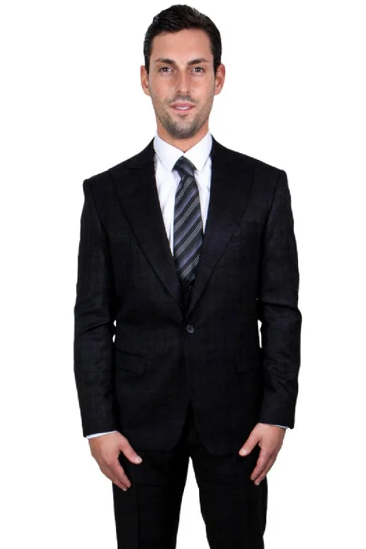 Men's modern tuxedo jacket for wedding events -"Men's Stacy Adams Black Glen Plaid 1-Button Vested Suit"