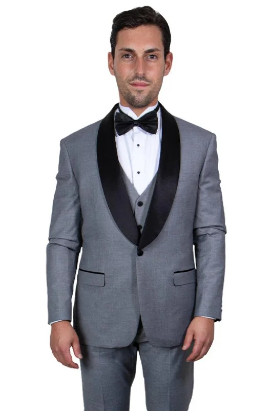 Men's luxury tuxedo for office party -Men's Grey Stacy Adams 1-Button Shawl Lapel Tuxedo Vest