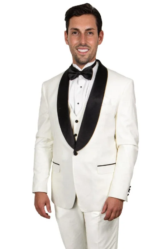 Men's tailored tuxedo jacket for business dinner event -Refined Product Title: Stacy Adams Ivory Shawl Lapel Tuxedo - Vested One Button Style