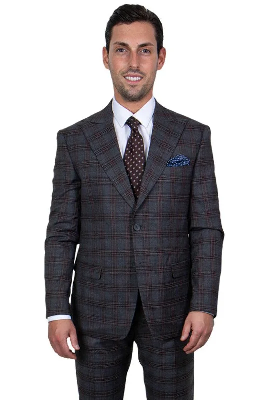 Men's premium tuxedo with satin collar for office events -"Men's Charcoal Grey Windowpane Plaid Stacy Adams 2-Button Vest Suit"