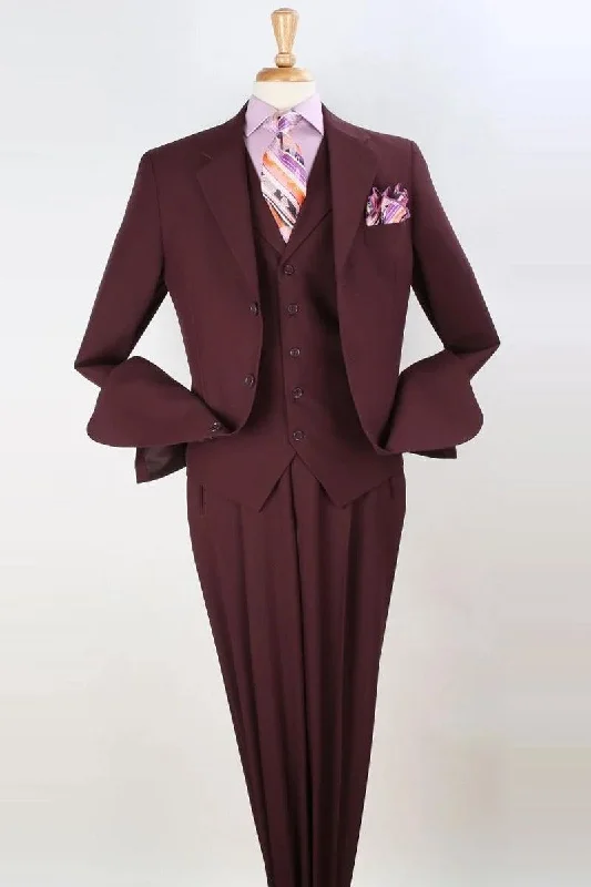 Men's slim fit tuxedo for office gala -"Burgundy Apollo King 3-Button Classic Fit Vested Suit"