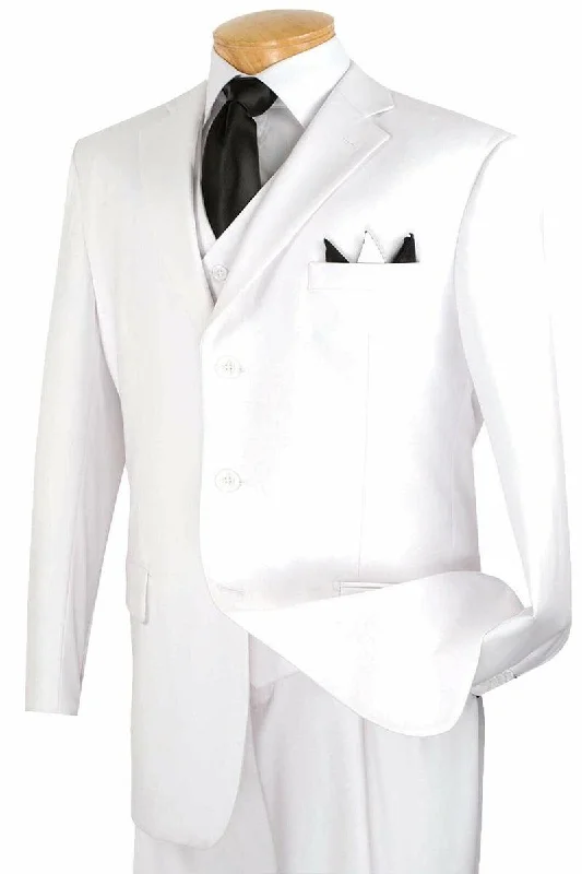 Men's modern tuxedo with satin lapels for office -"Apollo King Men's Classic Fit 3-Button White Vested Suit"