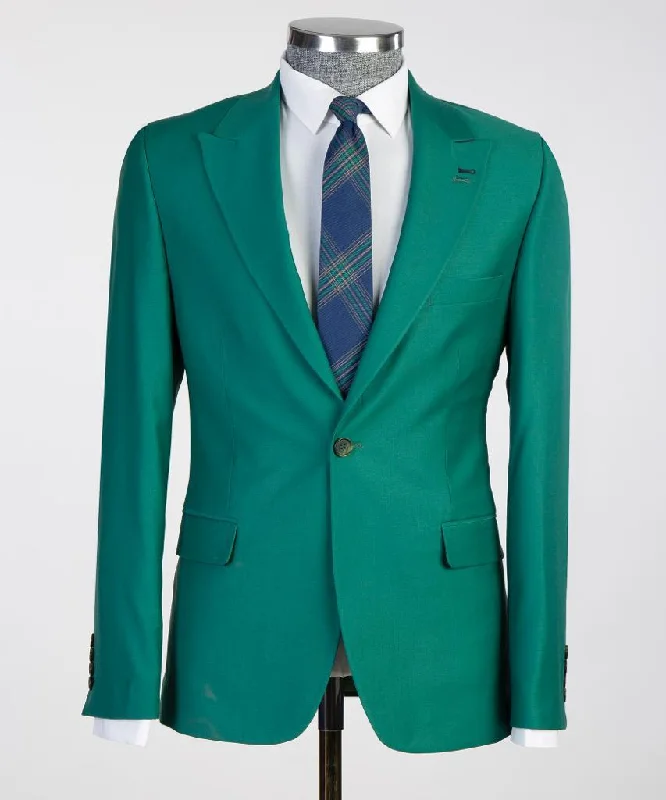 Men's luxury tuxedo jacket for evening reception -Men's Three piece Green Suit