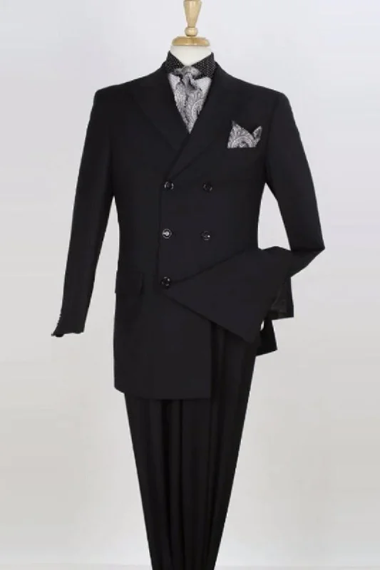 Men's tailored tuxedo jacket for wedding dinner -Apollo King Men's Black Wool Vested 3/4-Length Suit: Double-Breasted Design