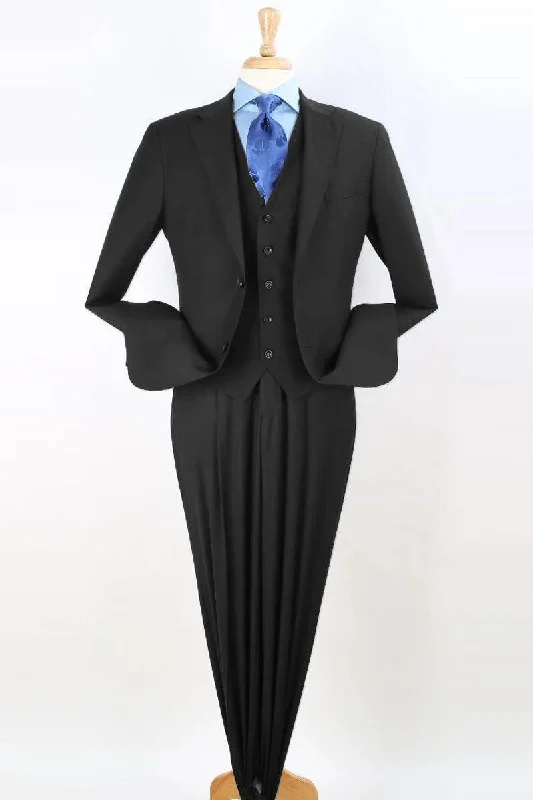 Men's designer tuxedo with satin collar for events -"Apollo King Men's Classic Fit Black Two-Button Pleated Pant Vested Suit"