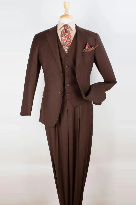 Men's classic grey tuxedo with satin collar -"Apollo King Men's Classic Fit Vested Suit with Two-Button Pleated Pants in Brown"