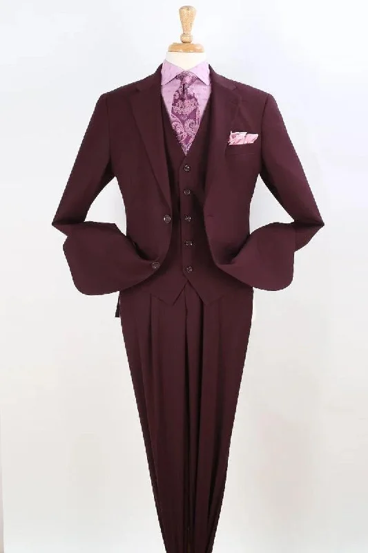 Best tuxedo for business dinner events -Apollo King Men's Classic Fit Vested Suit: Burgundy Pleated Pant with Two Buttons