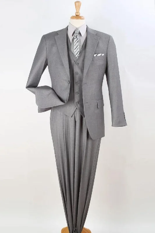 Men's grey tuxedo with satin lapels for corporate event -Apollo King Classic Fit Vested Suit: Mens Grey Pleated 2-Btn Pant