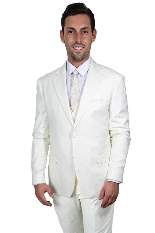 Men's wool tuxedo for formal business gathering -Men's Ivory Off-White Stacy Adams Basic Two-Button Vested Suit