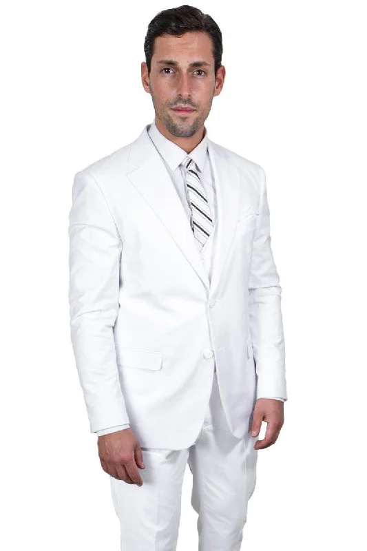 Men's designer tuxedo for formal event -Men's White Stacy Adams Basic Vested Suit w/ Two Buttons