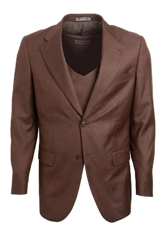 Men's tailored tuxedo for corporate event -Men's Stacy Adams Sharkskin Vested 2-Button Suit in Cognac