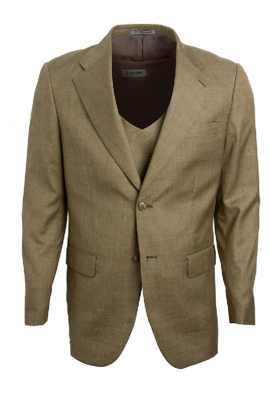 Men's classic tuxedo for special occasions -Men's Light Mustard Stacy Adams Sharkskin 2-Btn Vested Suit