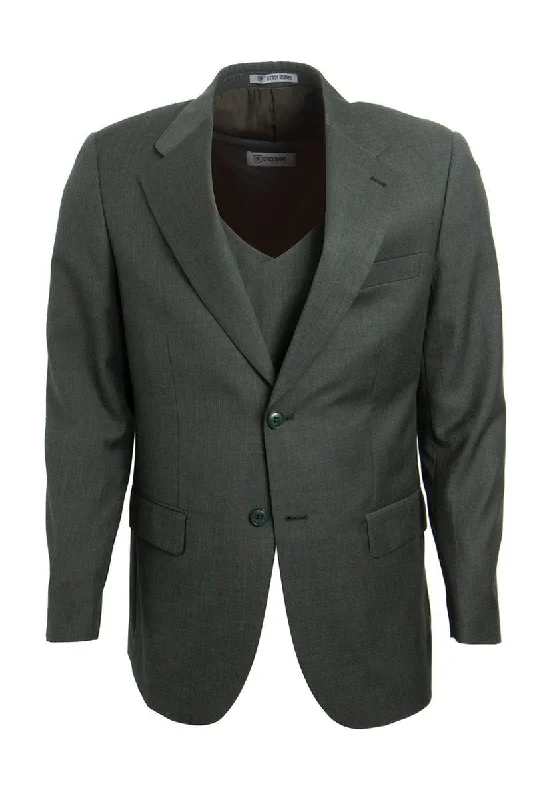 Men's slim fit tuxedo with satin finish for wedding -Mens Two-Button Sharkskin Suit by Stacy Adams - Olive Green