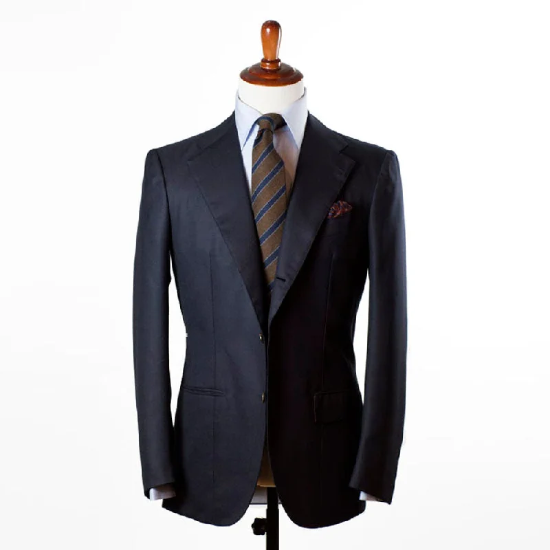 Men's premium black tuxedo jacket for office event -Minnis dark navy plain weave single breasted suit, 12/13oz wool