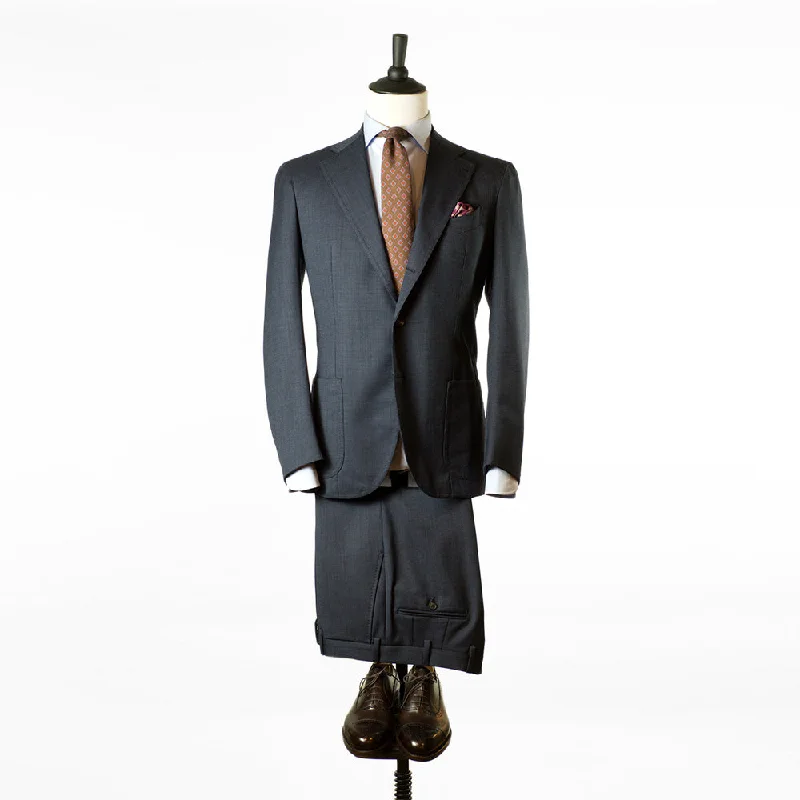 Men's tailored tuxedo jacket for formal event -Navy blue nailhead worsted H. Lesser suit, 13 oz wool