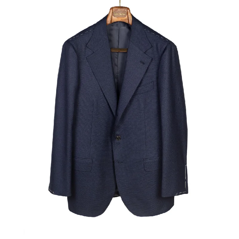 Men's designer tuxedo for wedding guests -x Sartoria Carrara: Navy nailhead suit in Holland & Sherry wool 12oz