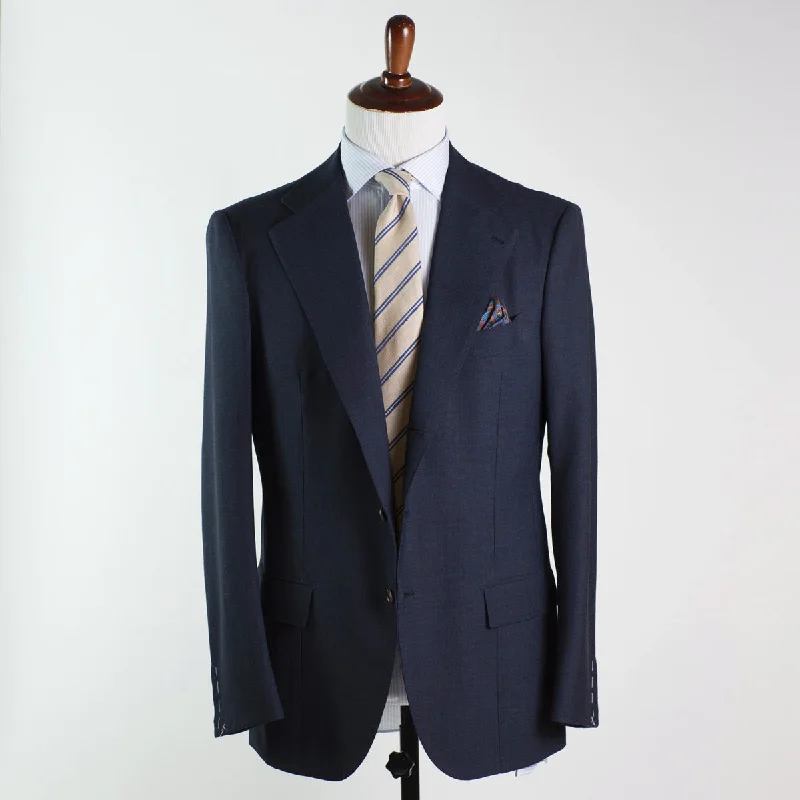 Men's modern tuxedo jacket for wedding events -Navy single breasted suit, 9/10 oz Minnis fresco wool