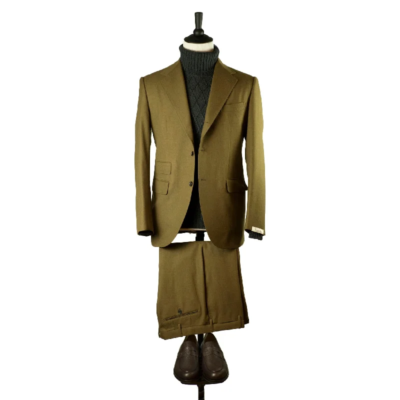 Men's classic tuxedo jacket with satin collar for business -Ochre heavy twill wool single-breasted suit