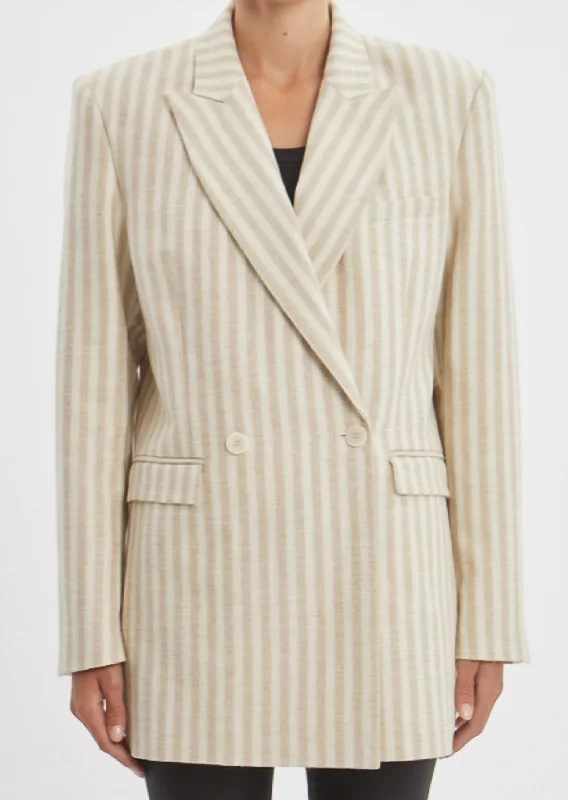 Men's classic tuxedo jacket with satin collar for business -Olian Stripe Blazer In Beige