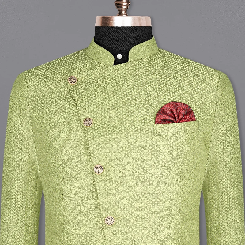 Men's wool tuxedo jacket for corporate gala -Olivine Green Cross Placket Bandhgala Designer Blazer