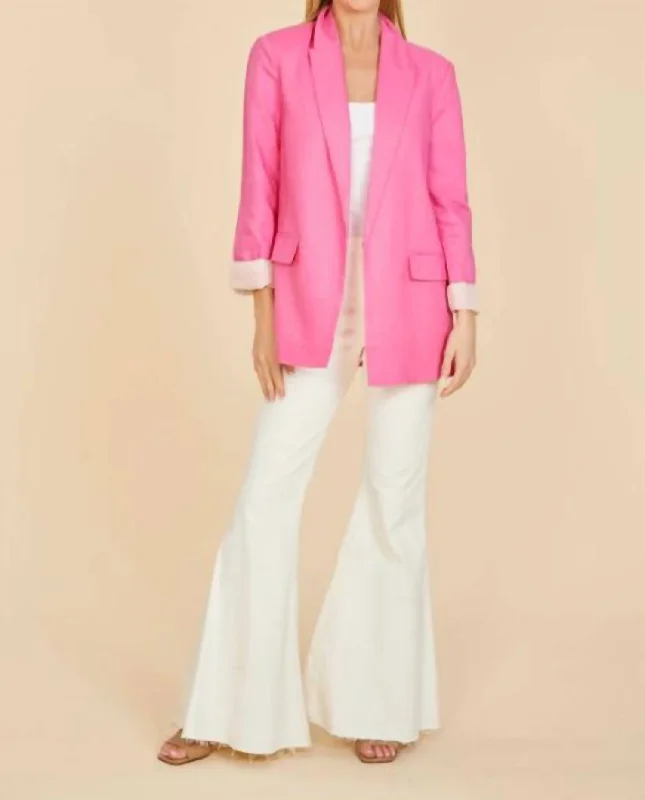 Men's luxury tuxedo for office party -Oversized Linen Blazer In Pink