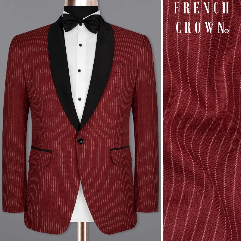 Men's wool tuxedo for corporate meeting -Persian Plum Red Striped Wool Rich Tuxedo Blazer