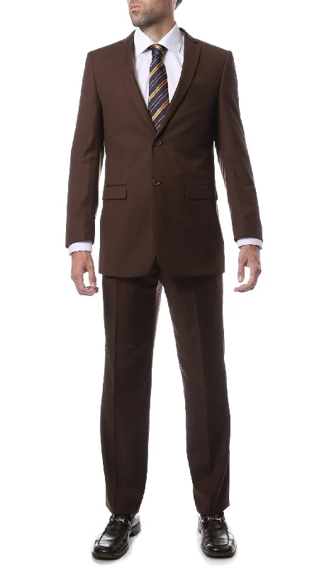 Men's grey wool tuxedo for evening business events -Premium FNL22R Mens 2 Button Regular Fit Brown Suit