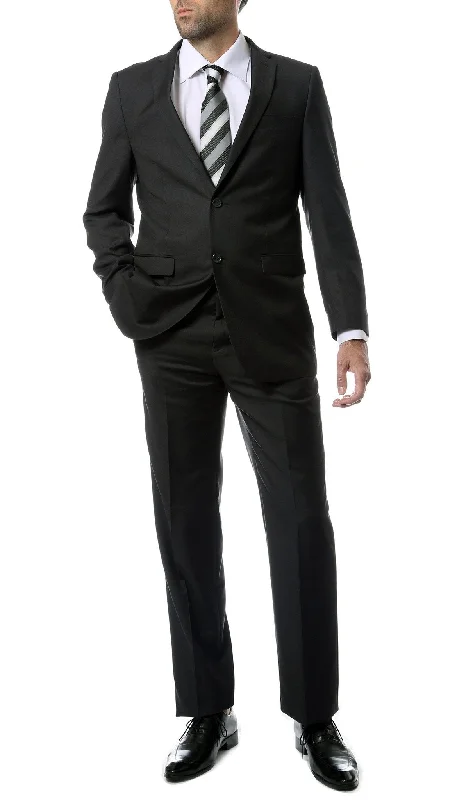 Men's tailored tuxedo jacket for wedding dinner -Premium FNL22R Mens 2 Button Regular Fit Charcoal Suit