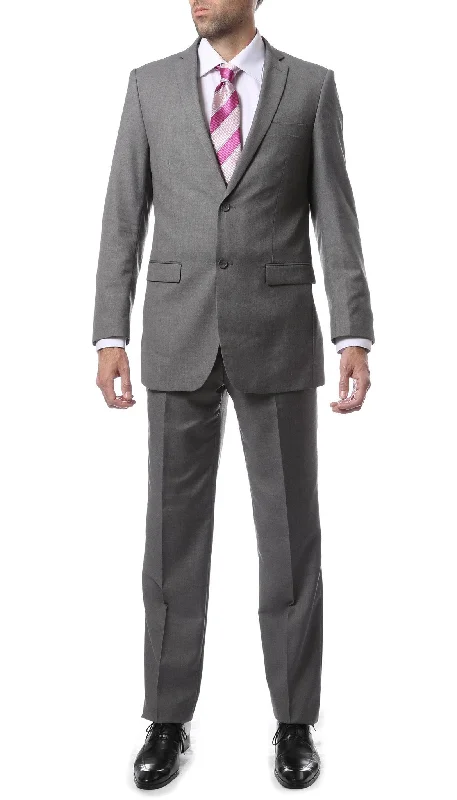 Men's slim fit tuxedo with satin lapels for business -Premium FNL22R Mens 2 Button Regular Fit Grey Suit