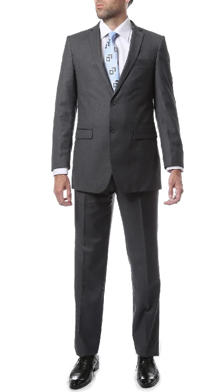 Men's slim fit tuxedo with satin finish for dinner party -Premium FNL22R Mens 2 Button Regular Fit Heather Grey Suit