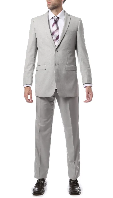 Men's wool tuxedo jacket for evening office party -Premium FNL22R Mens 2 Button Regular Fit Light Grey Suit