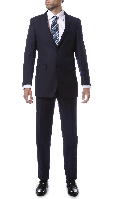 Men's luxury grey tuxedo jacket for evening events -Premium FNL22R Mens 2 Button Regular Fit Navy Blue Suit