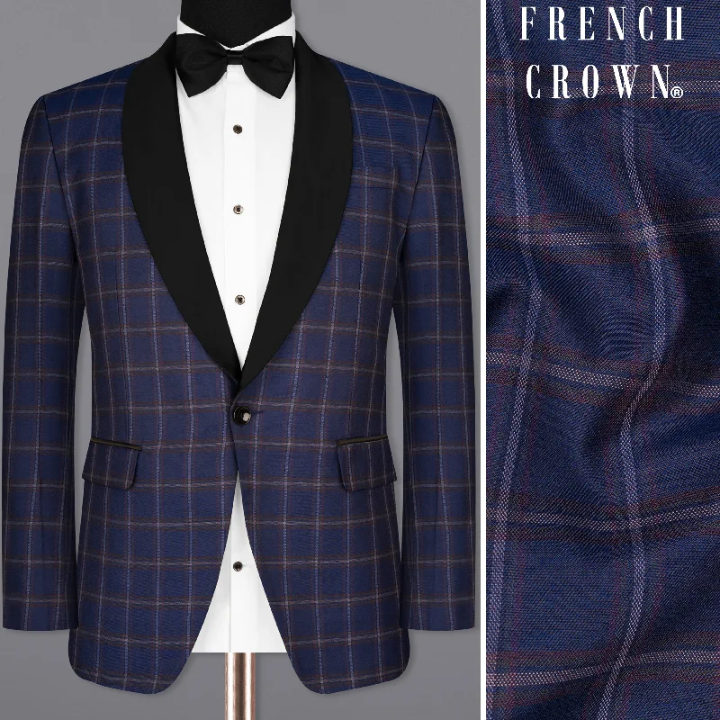 Men's designer tuxedo for evening office event -Rhino Blue Windowpane Woolrich Tuxedo Blazer