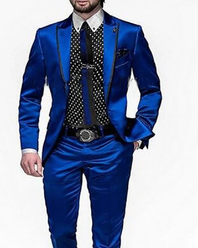 Men's premium tuxedo for formal business events -Roayl Blue Satin Tuxedos 2 Pieces Costume Homme