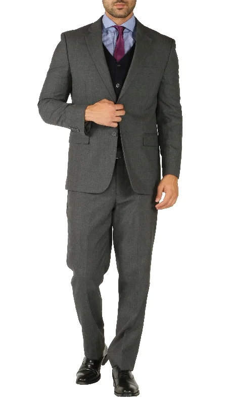 Men's premium tuxedo for formal business events -Rod Premium Grey Wool 2pc Stain Resistant Traveler Suit - w 2 Pairs of Pants