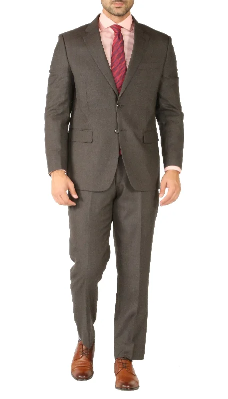 Men's luxury grey tuxedo jacket for evening events -Rod Premium Taupe Wool 2pc Stain Resistant Traveler Suit - w 2 Pairs of Pants