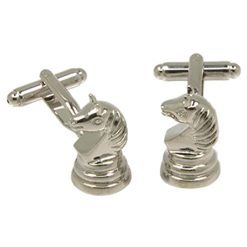 Men's modern tuxedo with satin lapels for formal business events -Silvertone Novelty Knight Chess Piece Horse Cufflinks with Jewelry Box