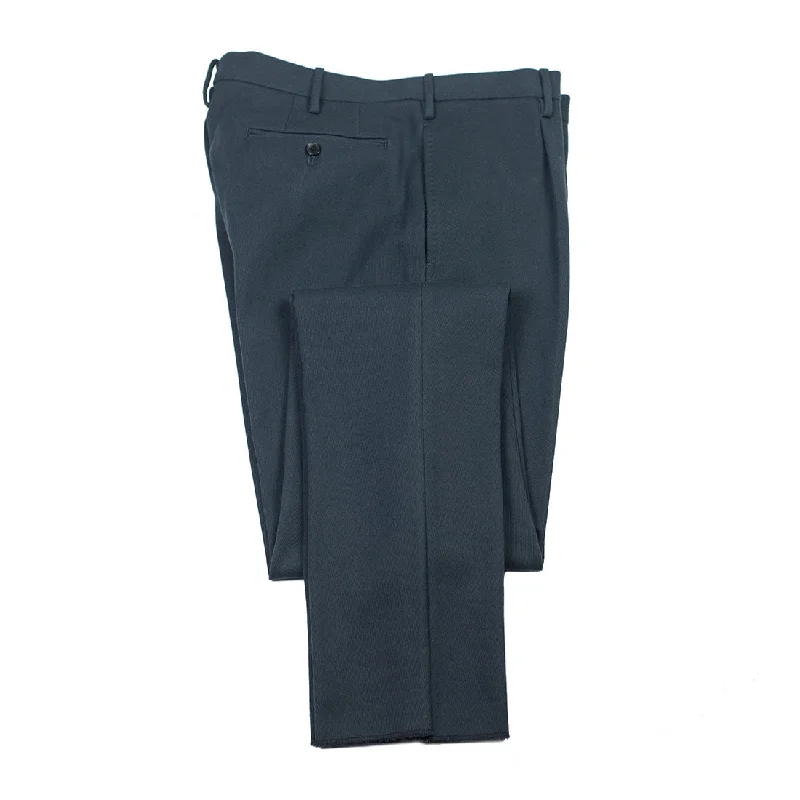 Men's wool tuxedo for corporate meeting -Single-pleated trousers in slate blue cotton/nylon bedford cord