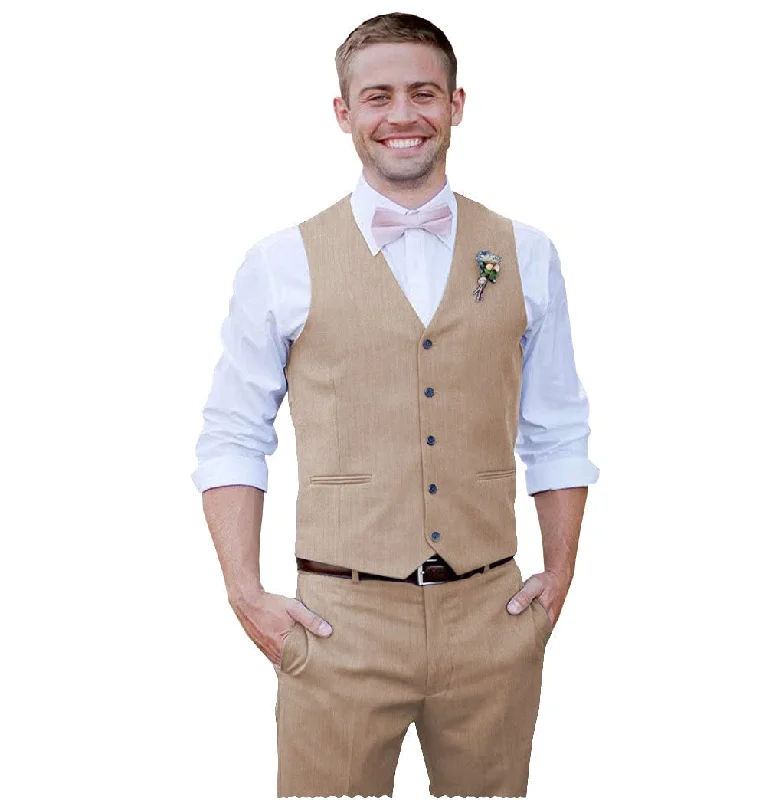 Men's slim fit tuxedo for office gala -Men 2 Piece Linen Suits Groomsmen Tuxedos Prom Vest and Pants Set