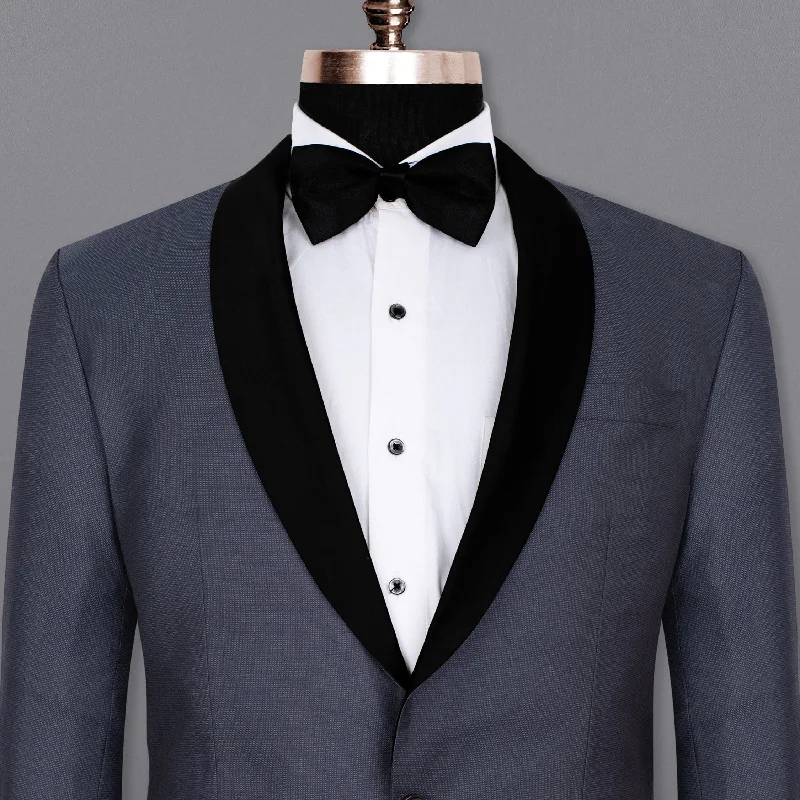 Men's modern tuxedo jacket for wedding events -Tangaroa Blue Wool Rich Tuxedo Blazer